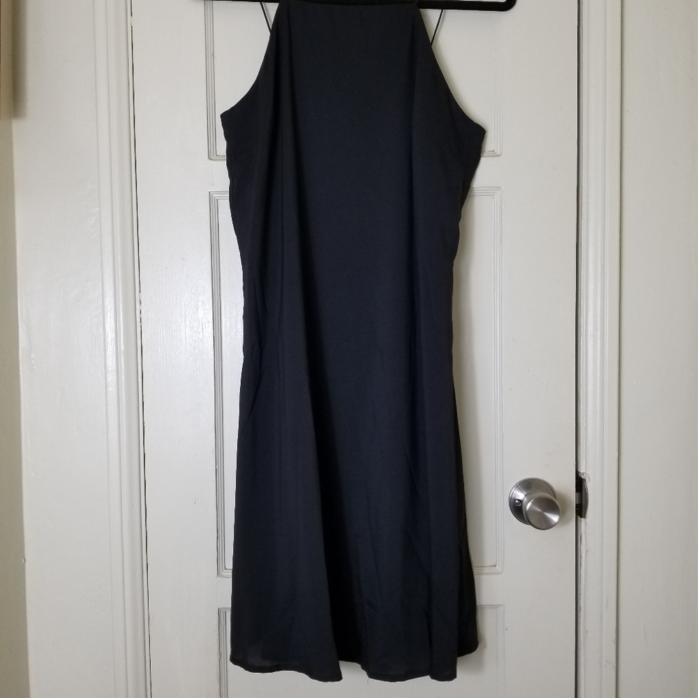 HUNTER BELL black overlay fuzzy stripe sleeveless spaghetti strap maxi dress - Picture 7 of 10